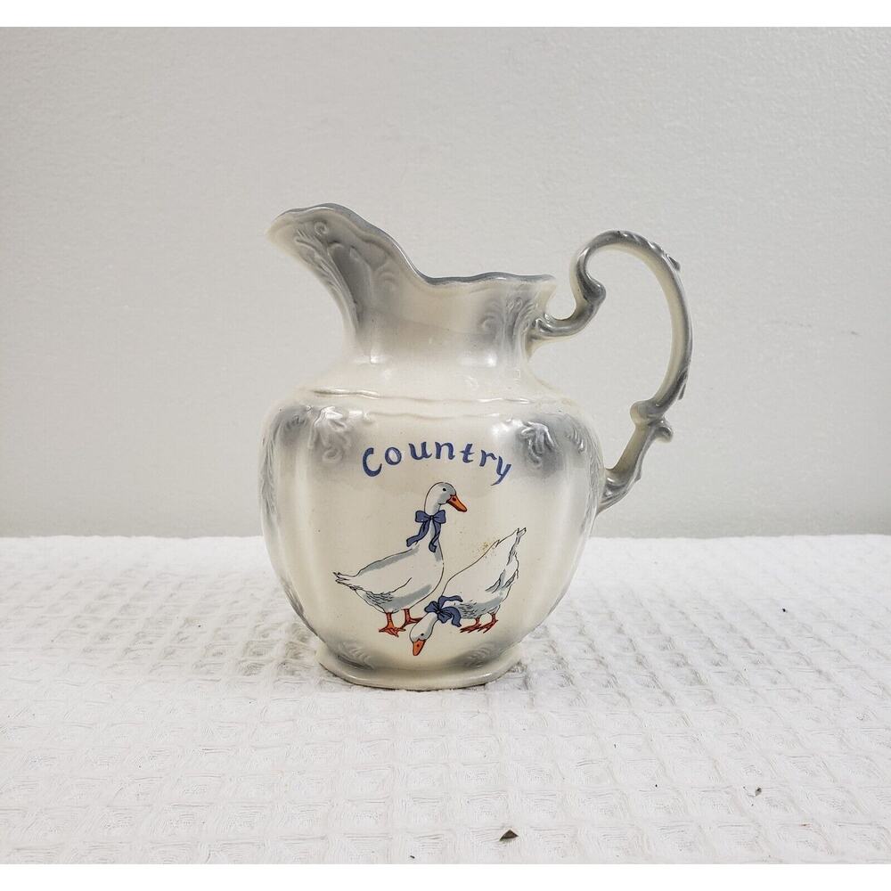 (J5) Vintage Arnel's Country Goose Small Pitcher Ceramic Pottery Gray Trim RARE